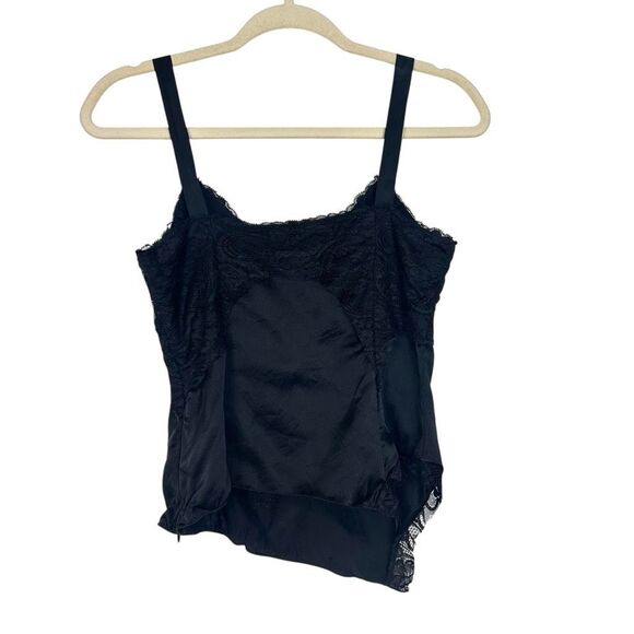 Vintage Anne Klein Top Blouse XS Black Silk y2k 90s Lace Trim Cami Asymmetrical - Picture 2 of 12